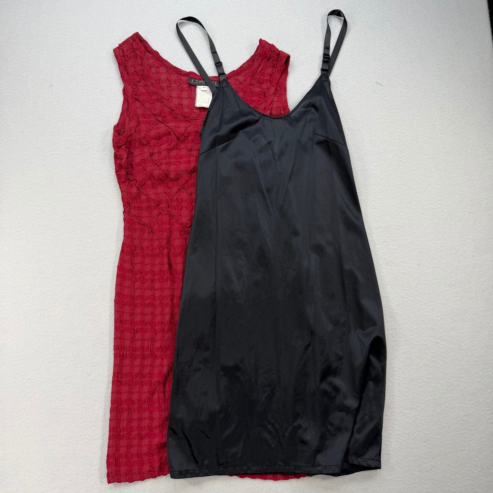 Comrags M Red Textured Sleeveless Dress Black Slip Set Lagenlook 90s Boho Flaw